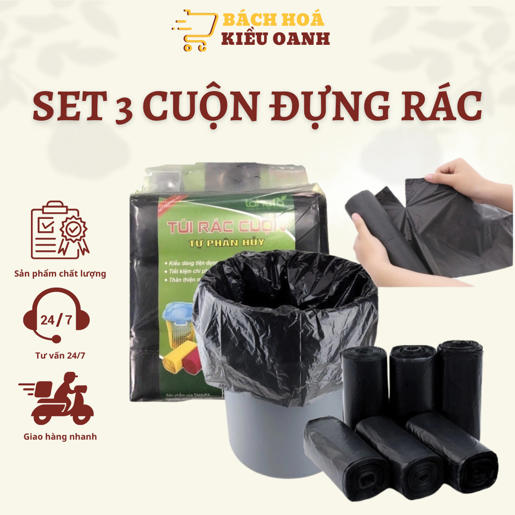 Túi rác tự phân hủy, Combo 3 cuộn túi đựng rác, túi rác tự phân hủy bảo vệ môi trường - Bách Hóa Kiều Oanh