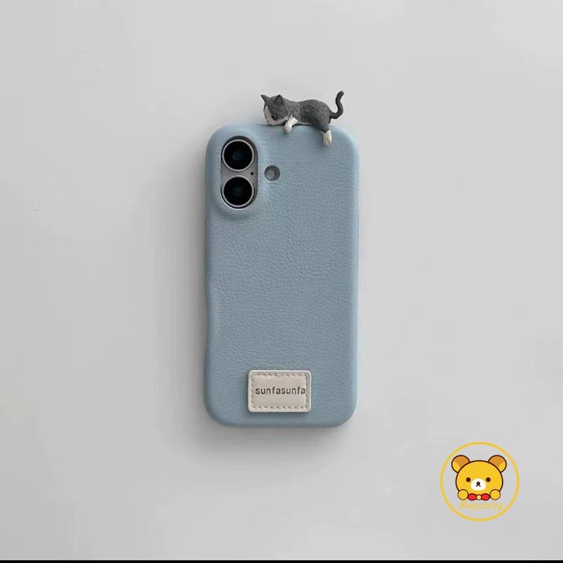 Ốp Điện Thoại Mềm Da Lychee 3D Mèo Dễ Thương Cho Vivo X200 Pro Mini X100 X100s X90 X90s X80 X70 X70T X60 X60T Vỏ Hoạt Hình Cảm Giác Da Mặt Sau Chống Sốc
