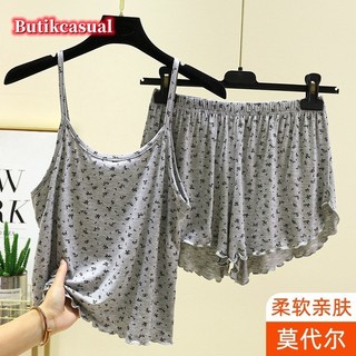 Phụ Nữ Bộ In Áo vest Mỏng Quần Short Thoải Mái Bộ Đồ Ngủ Mùa Hè Kích Thước Lớn Rời Không Tay Phòng