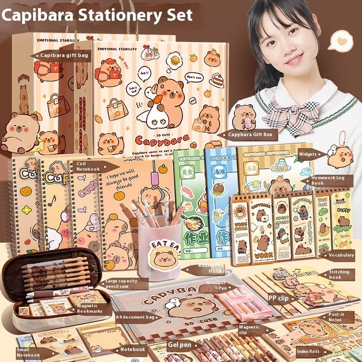 Capybara Bộ Văn Phòng Phẩm Hộp Sinh Viên Văn Phòng Phẩm Gói Lớn Hộp Mù Thẩm Mỹ Cao Cấp Dễ Thương Sáng Tạo Văn Phòng Phẩm Cho Bé Gái Sinh Nhật Cao Cấp Bộ Văn Phòng Phẩm Đa Chức Năng