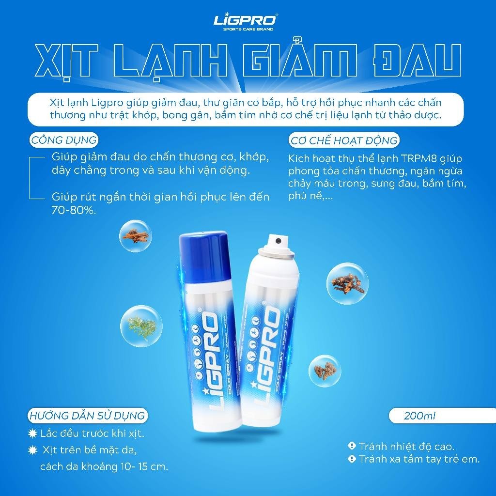 Xịt lạnh giảm đau LIGPRO 200mlGiảm đau chấn thương thể thao, Giảm giãn cơ hiệu quả thethaochinhhang