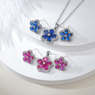 Châu Âu Mỹ ins Phong Cách Mới Kim Cương Ruby Spinel Bông Tai Hoa Nữ
