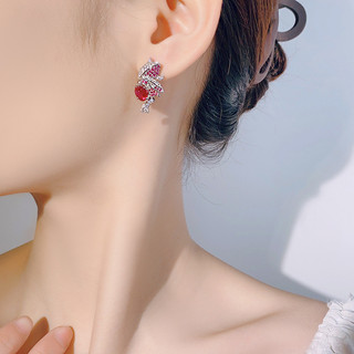 Châu Âu Mỹ ins Phong Cách Mới Đính Kim Cương Đỏ Corundum Xanh Spinel Bông Tai Nữ