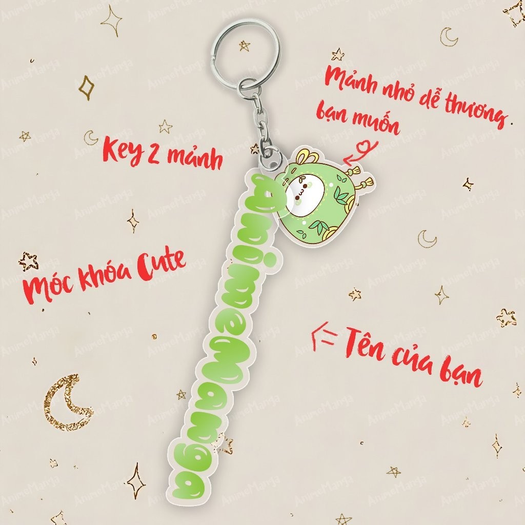 Móc khóa in tên theo yêu cầu kèm hình dễ thương, móc khoá in tên 2 chi tiết  - Xưởng quà tặng Sango