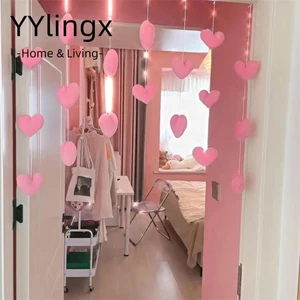 YYlingx Rèm treo, Rèm ren hình trái tim Đào Dacron, Phòng phân vùng rèm màu trơn không đục lỗ lãng mạn