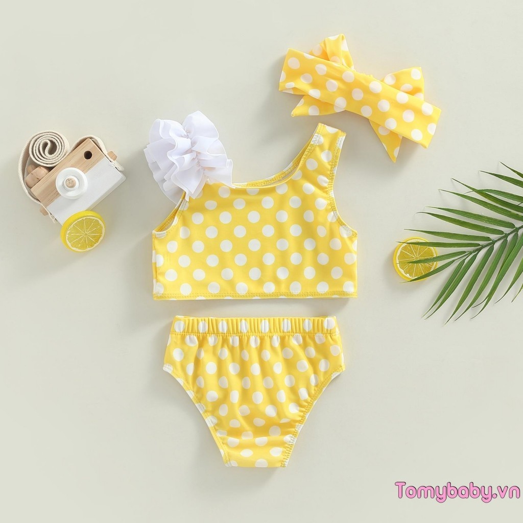 Bé Gái 2 Bộ Đồ Bơi Không Tay Chấm / Cốc In Bánh Áo Đi Biển Mùa Hè + Quần Short Bộ