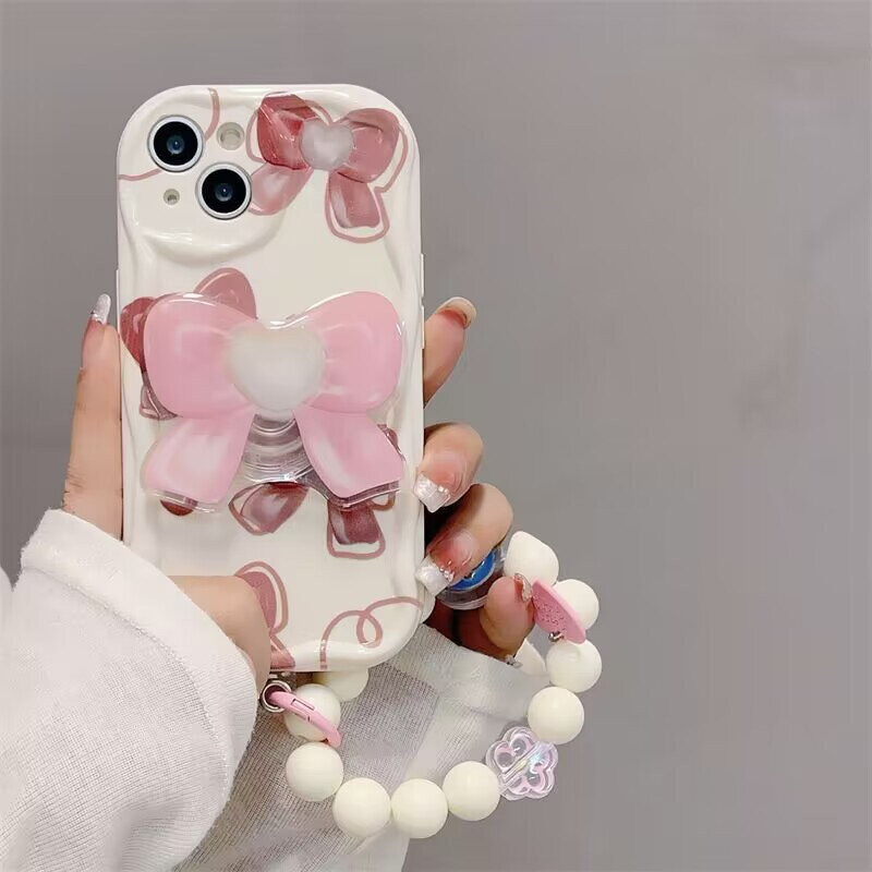 Ốp Điện Thoại Cho Huawei Honor 90 Lite 5G Nova 5t 11 7 PRO 7SE 9SE 10SE Mate 30 40 P30 P40 PRO Dây Xích Ngọc Trai Dễ Thương Nơ Giá Đỡ Vòng Tay Dễ Thương INS Silicon Chống Sốc Ốp Lưng Mềm