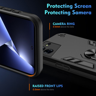 Dành Cho Tecno POVA 5 Pro Ốp điện thoại Có Chân Đế Vòng Metel Giá Đỡ Từ Tính Lưng Cứng Mềm TPU Cạnh Chống Sốc Chống Rơi Mỏng Bao