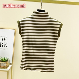 Áo thun nữ sọc tank top mỏng ren không tay mùa hè 2025 dáng ôm vừa vặn áo sơ mi giản dị
