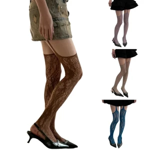 Mya Nữ Suspender Quần Lót Họa Tiết Hoa Fishnet Màu Đùi Vớ