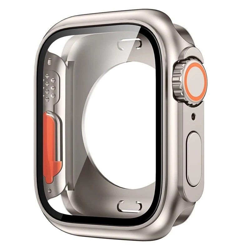Ốp lưng 2 trong 1 cho Apple Watch 44mm 45mm 41mm 40mm Vỏ kính cường lực Thay đổi thành Ultra cho iWatch Series 9 8 7 SE 6 5 3 Phim bảo vệ màn hình
