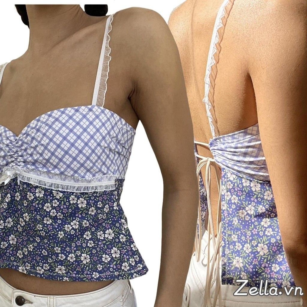Nữ Kẻ Sọc Họa Tiết Hoa Camisoles Ren Viền Không Tay Sling Tank Tops Mùa Hè Slim Fit Vest Dạo Phố