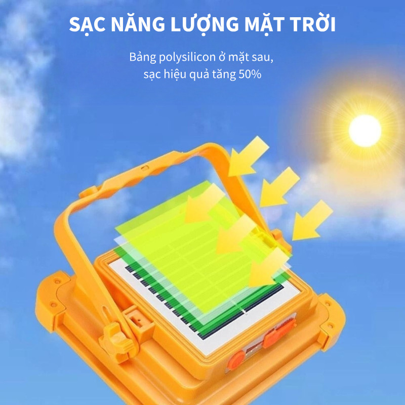 Đèn LED Năng Lượng Mặt Trời Đa Năng - Đèn Pin Sạc Dự Phòng, Điều Sáng, Chống Nước, Có Móc Treo