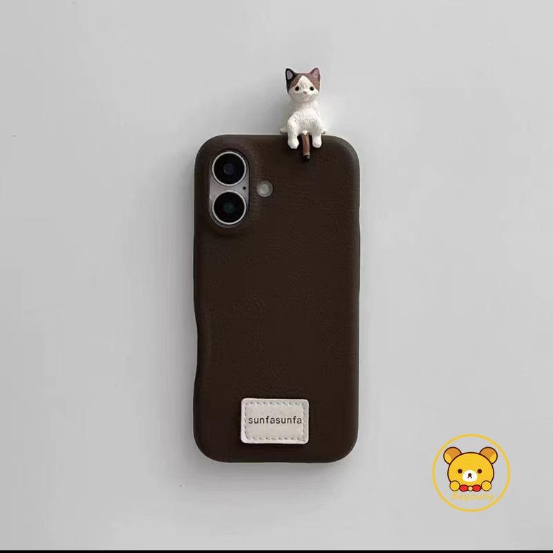 Ốp Điện Thoại Mềm Da Lychee 3D Mèo Dễ Thương Cho Vivo X200 Pro Mini X100 X100s X90 X90s X80 X70 X70T X60 X60T Vỏ Hoạt Hình Cảm Giác Da Mặt Sau Chống Sốc