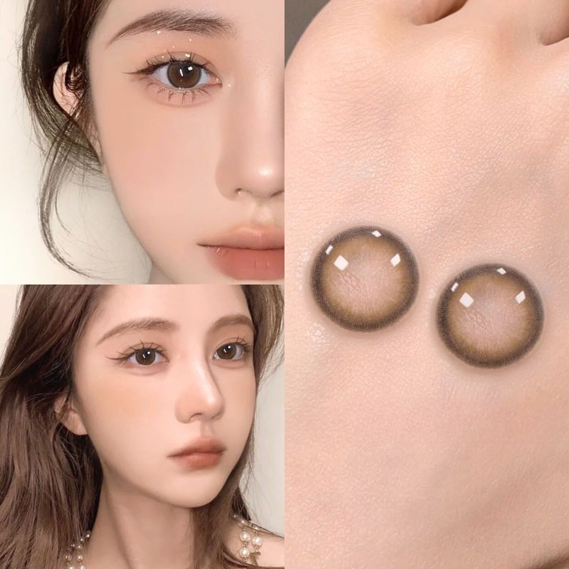 Set 2 Kính Áp Tròng Màu Đen contact lenses 0 ~ -8.00 black len 14.2mm lens cận lens nâu bean black 26