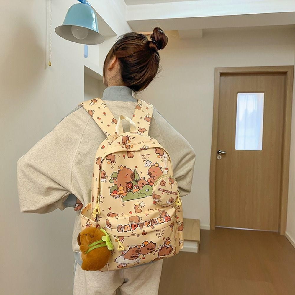 HOBBYIN Capybara Túi Đi Học, Ba Lô Capybara Hoạt Hình Nhẹ, Kawaii Dung Tích Lớn Chống Nước Học Sinh Schoolbag Bé Gái