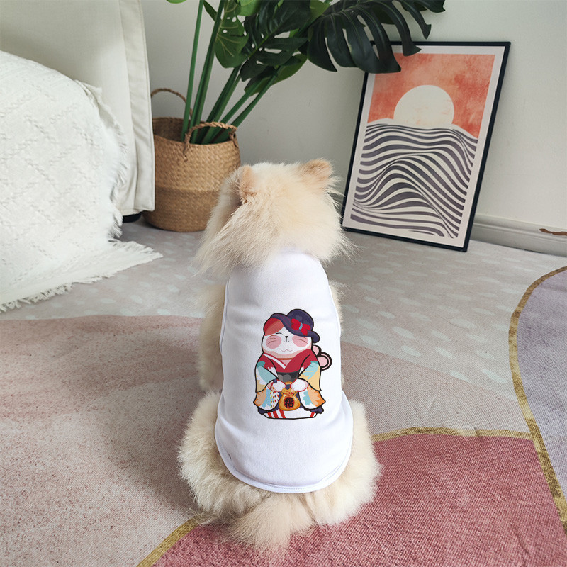 Thú cưng mùa xuân / mùa hè không tay Top Cat / Dog Cute Fortune Cat In hình Tank Top