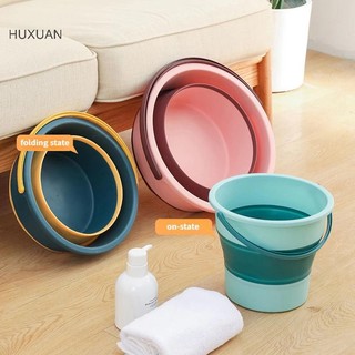 Huxuan 5 / 10L Xô Gấp Di Động Để Giặt Ngoài Trời Có Thể Gập Lại Lưu Vực Silicon Xô Nước Cắm Trại Tiết Kiệm Không Gian Rửa Xe Xô RFT