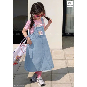 set yếm jean hàn quốc bé gái baby three 10-30kg, set áo kèm chân váy cao cấp cho bé gái, váy học sinh