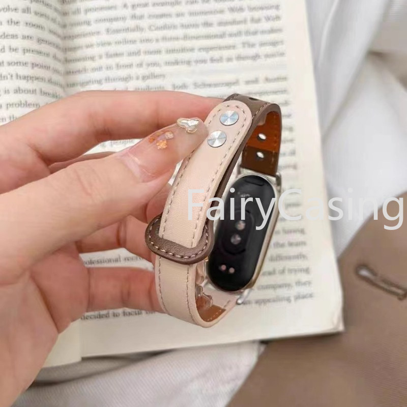 Dây đeo cho Xiaomi Mi Band 10 9 8 7 Dây đeo cổ tay bằng da NFC cho Miband 6 Vòng đeo tay phiên bản toàn cầu cho Mi Band 5 / 6 / 3 / 4 Correa Móng tay đôi