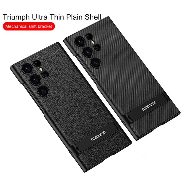 Ốp Điện Thoại Da + Sợi Carbon Mỏng Tích Hợp Giá Đỡ Chống Sốc Cho Samsung S24 Ultra S24 Plus S24 S23 Ultra