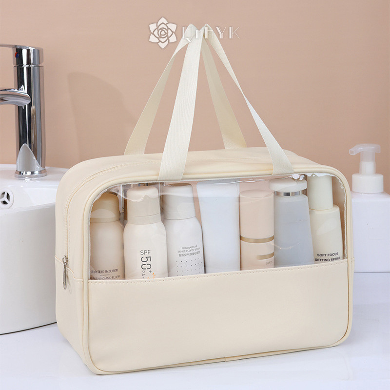 Qrhyk Túi đựng đồ trang điểm di động chống nước Túi đựng mỹ phẩm dành cho nữ Túi du lịch mờ Trang điểm Hộp đựng đồ sắp xếp mới