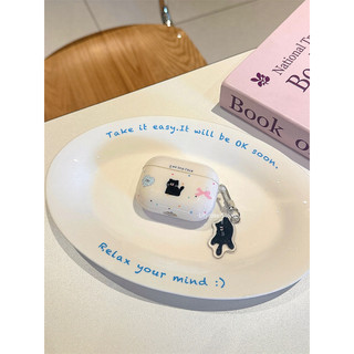 Ốp lưng AirPods Pro 1 2 3 mới Vỏ bọc tai nghe iPhone ins Mèo trắng đen dễ thương có dây đeo