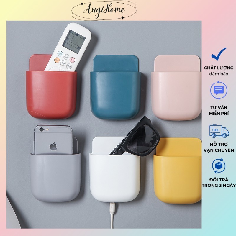 (Vuông)Hộp đựng remote,điện thoại có lỗ cắm sạc dán tường ANGIHOME