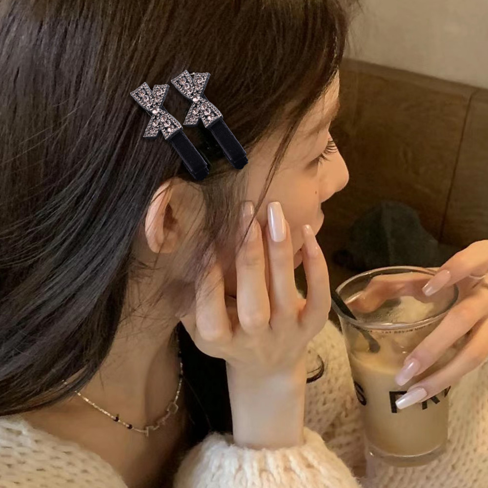 Kẹp Tóc Nơ Kim Cương Nhung Nữ - Phong Cách Hàn Quốc, Thanh Lịch, Ngọt Ngào - Kẹp Tóc Nơ Đen - Kẹp Tóc Bên Nữ - Phụ Kiện Tóc Phổ Biến