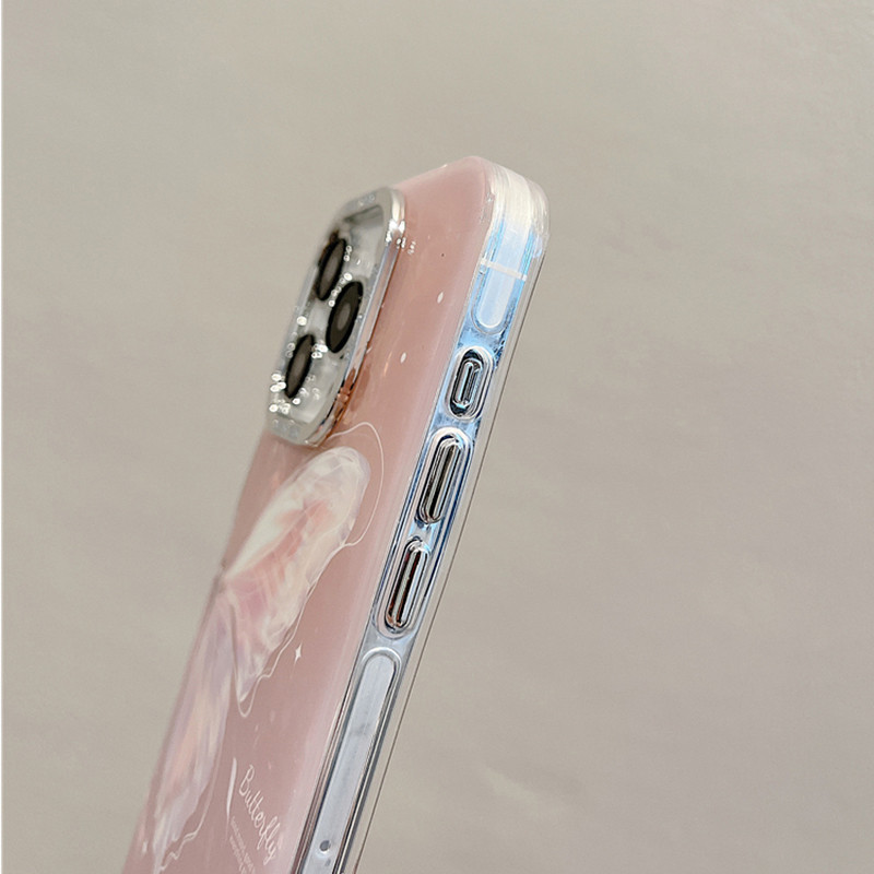 Dành cho iPhone X XS XR XS Max 11 Pro Max 14 Pro Max 14 plus Họa tiết bướm thời trang có dây chuyền Vỏ điện thoại cho iPhone 15 12 13 14 Pro Max 15Plus Ốp lưng chống sốc IMD mềm