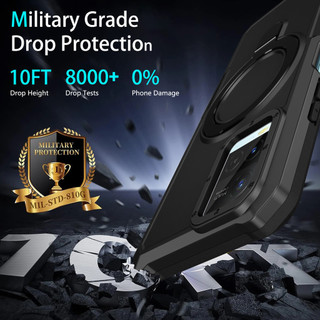 Dành cho Vivo Y21 / Y21s / Y21T / Y33s / Y33T Ốp điện thoại có giá đỡ vòng PC cứng Mặt sau TPU mềm Cạnh bảo vệ chống rơi cấp quân sự Vỏ mỏng chống sốc