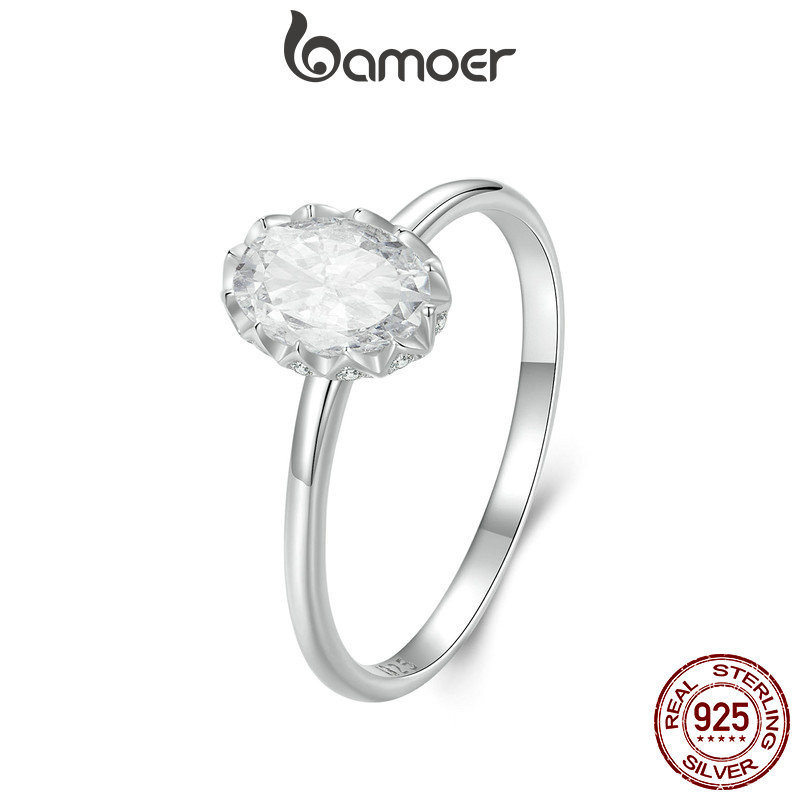 Bamoer 925 Sterling Sliver Ring Dazzling 1CT Moissanite Trang Sức Thời Trang Tinh Tế Quà Tặng Cho Nữ MSR049-5