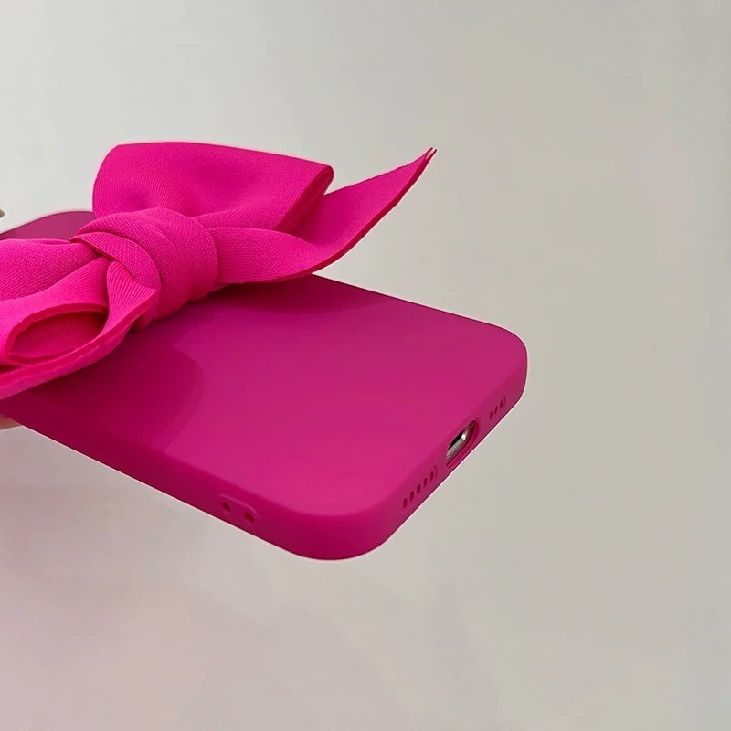 Ốp điện thoại silicon hình nơ 3D màu hồng thời trang cho iPhone 16 15 14 13 12 Pro Max 7 8 Plus X XS Max XR 11 SE Girl Gift Cover