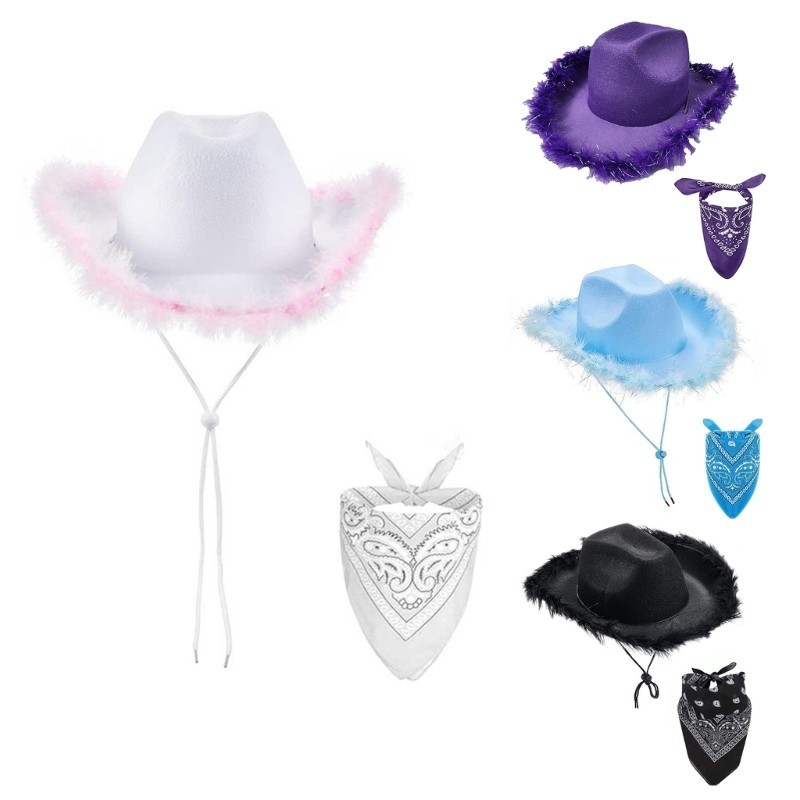 Western Cowboy Hat Scarf Print Bandanas Women Party Costume Roleplay Headdress