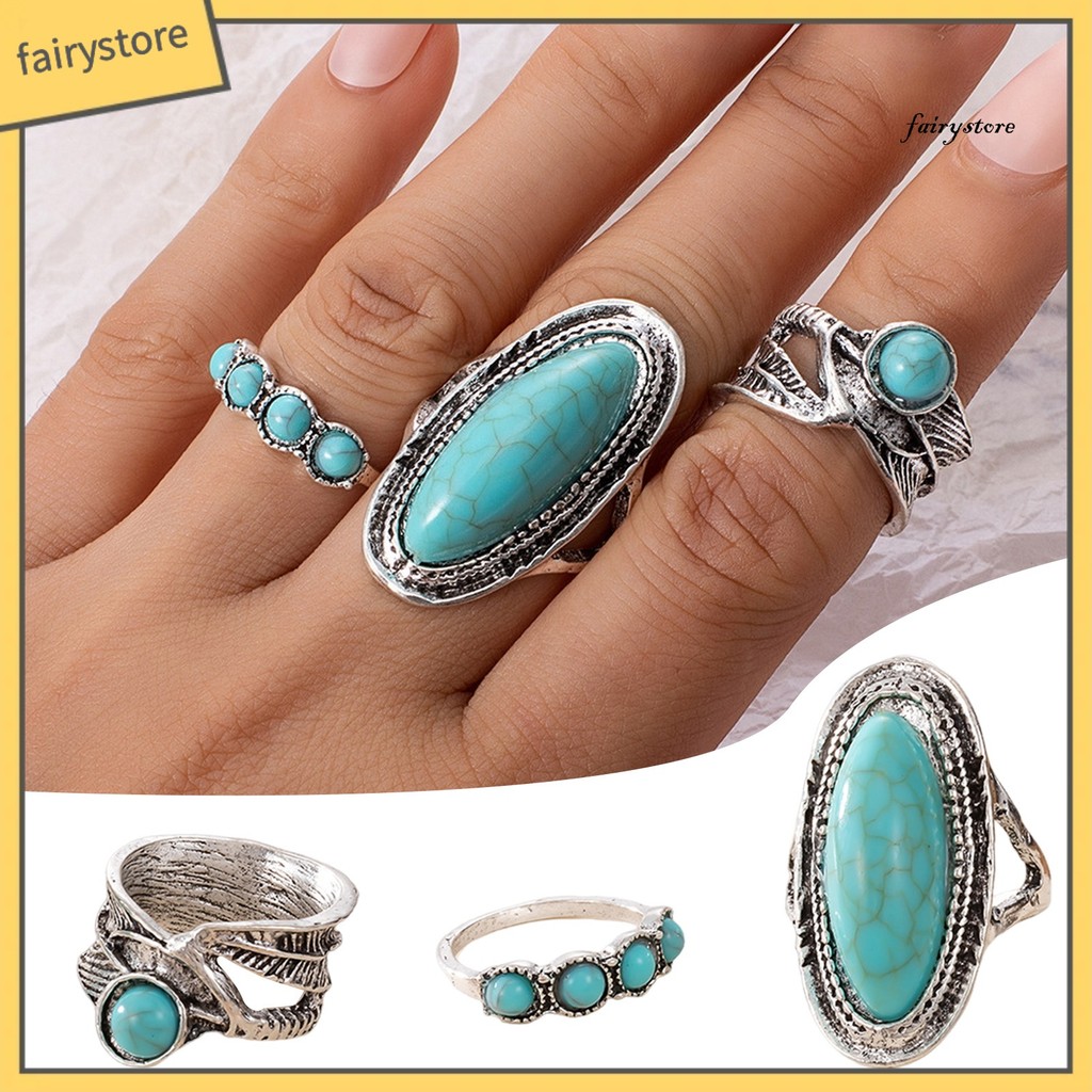 [Fys] 3 Cái / bộ Bộ Nhẫn Nữ Phong Cách Bohemia Không Đều Giả Ngọc Trai Trang Trí Dây Đeo Tay Rộng Món Quà Trang Sức