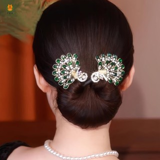 Con Công Tóc Bun Maker Kẹp Tóc Sáng Bóng Pha Lê Pinch Kẹp Mũ Đội Đầu Xoắn