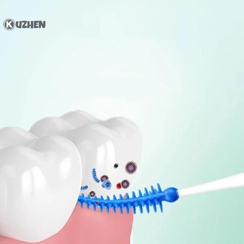 Kuzhen Bàn chải silicon kẽ răng 200 chiếc Bàn chải tăm nha khoa giữa răng có ren Dụng cụ làm sạch răng miệng HOT