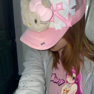 Mũ bóng chày HelloKitty bằng da nâu y2k Hot Girl Hat Nữ