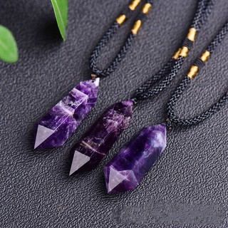 Tự nhiên tưởng tượng thạch anh tím hai cánh lăng kính lục giác mặt dây chuyền thạch anh tím đá thô đánh bóng thủ công pha lê