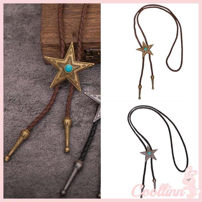 Coo Dây da bện Bolo Tie với kim loại Ngôi sao ngọc lam Mặt dây chuyền cho nam giới Trang phục đồng quê Cà vạt có thể điều chỉnh cà vạt cà vạt cà vạt