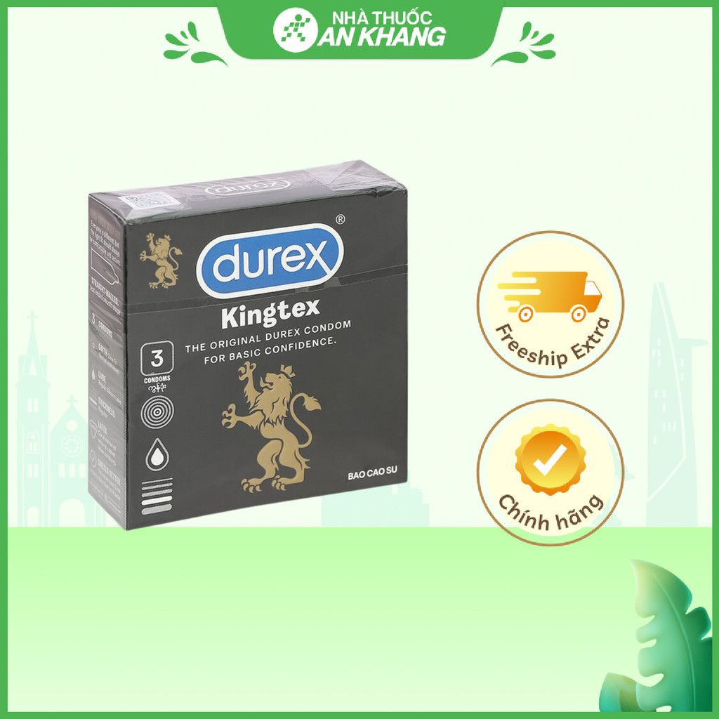 Bao cao su Durex Kingtex kích thước 49mm ôm sát vừa vặn (Hộp 3 cái)