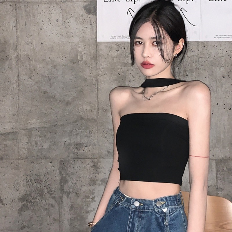 K Dệt Kim Áo Mùa Hè Phong Cách Mới Gợi Cảm Dây Ngắn Camisole Một Vai Dệt Kim Top