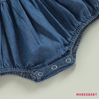 Mg-infant Girls Denim Romper Màu Trơn Nơ Ruched Không Tay Sling Bodysuits Mùa Hè Sơ Sinh Bé Playusits