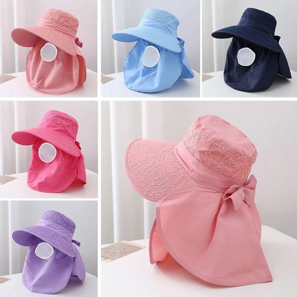 Mũ nữ JVSUB, Mũ chống nắng vành rộng chống tia cực tím, Mặt và cổ ren mùa hè Bảo vệ tai nắp chống nắng Mũ câu cá Săn bắn đi bộ đường dài