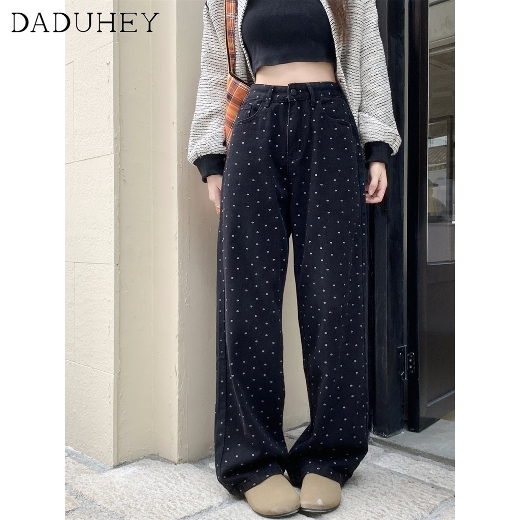Ảnh DaDuHey American Ins High Street Spotted Jeans Niche High Waist Loose Wide Leg Pants plus Size Trousers 2