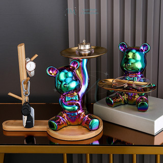 Tượng Gấu sứ bê khay ống heo đa năng Bunnies bằng sứ vàng bạc decor nhà quà tặng sang trọng cao 19cm