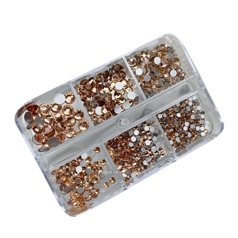 Richh 6 Lưới 3D Pha Lê Đá Quý Trang Sức Tròn Kim Cương Giả DIY Làm Móng Tay Trang Trí Móng Tay