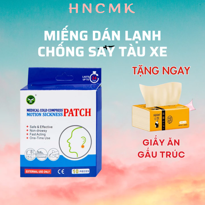 Miếng dán lạnh chống say tàu xe MDT giảm cảm giác buồn nôn, say xe, chóng mặt, đau đầu, mệt mỏi - Hộp 10 miếng