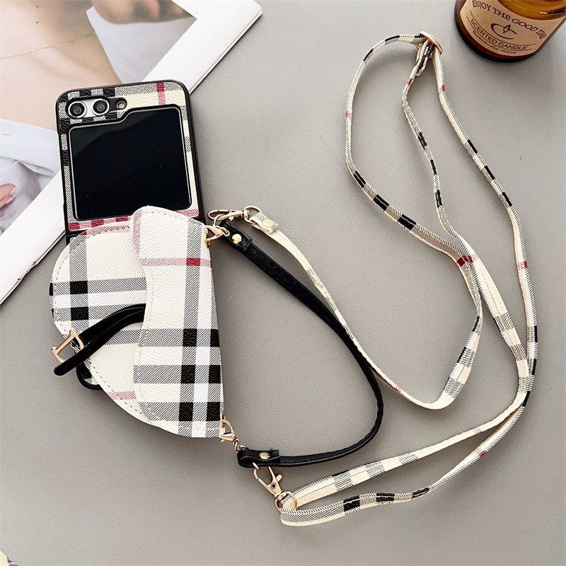Ốp Ví Đeo Ngang Sang Trọng Samsung Galaxy Z Flip 5 Z Flip 4 Z Flip 3 5G Zflip5 4 3 Dây Dệt Họa Tiết Da PU Bảo Vệ Chống Sốc Samsung Z Flip5 Z Flip 4 3 Điện Thoại