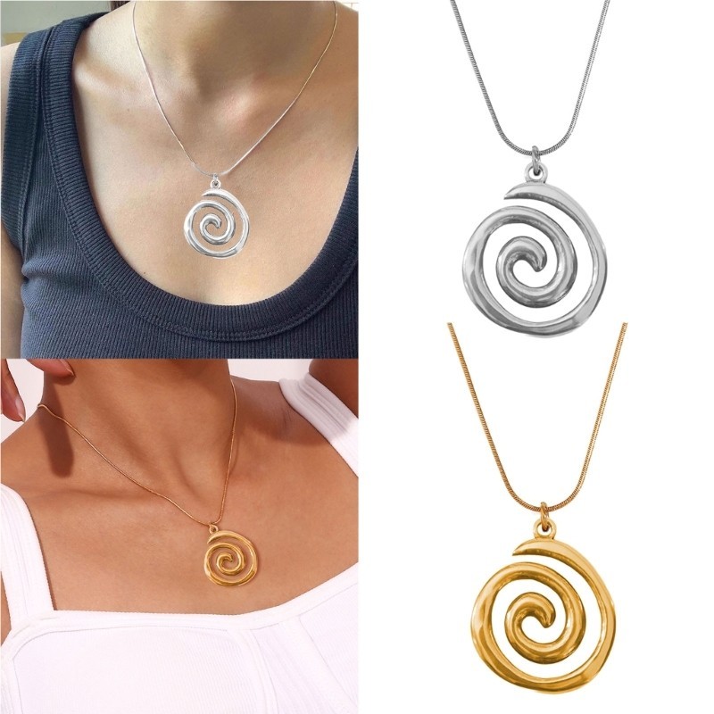 Fashionable Swirl Pendant Necklace Adjustable Length Neckchain Elegant Accessory